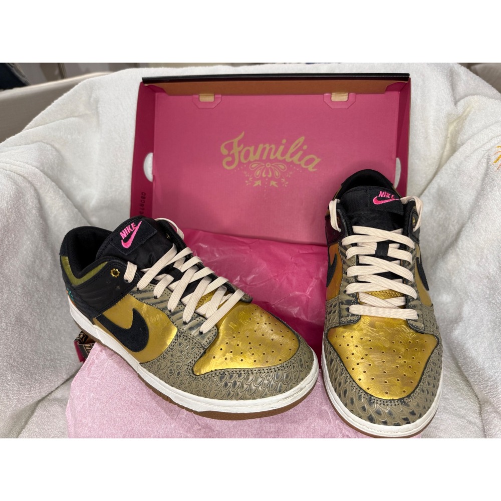 Nike Dunk Low PRM Dia De Muertos Familia Gold Black FQ8148-010 Mens 8 Womens 9.5